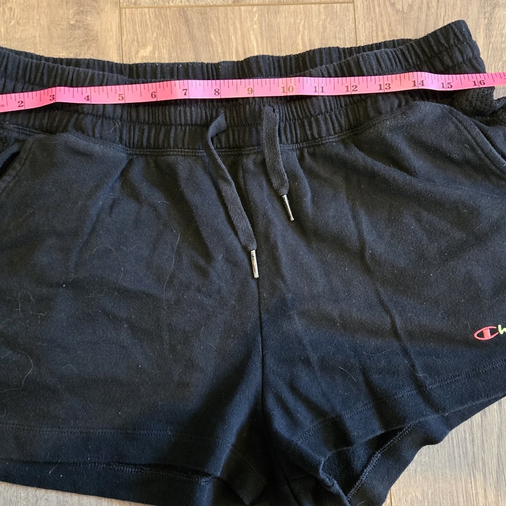 Champion Women's Athletic Black Shorts Size Xl Pink Logo Drawstring